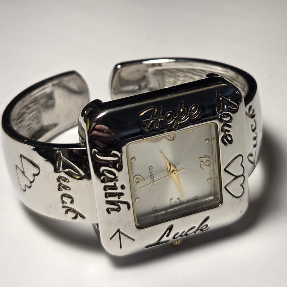 George Silver Tone Inspirational Cuff Watch with Gold Hands